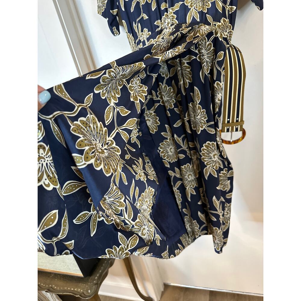 Vintage 90s Liz Claiborne 100% Silk Dress Size 12 Blue Floral Print Belt Modest - Picture 9 of 10
